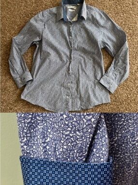 Men's Blue Printed Long-Sleeve Dress Shirt